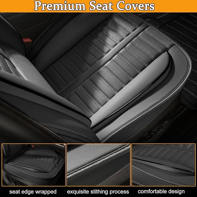 Car Seat Covers Fit for Kia Sorento 2007-2023 2024 2025 Front Set Leather Seat Covers Set with Lumbar Support Premium Automotive Cushion Protector(2 Seat, Black)