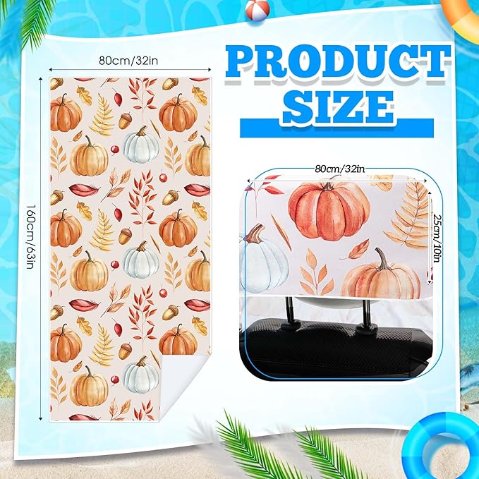 2 Pack Car Seat Towel Covers with Storage Bag 63 x 32 Inch Athletic Running Towel Seat Sweat Washable Non Slip Cover Gift for Car Outdoor Sport Activities (Pumpkin Pine Cones)