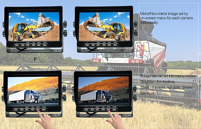 AHD 1080P, 7" Wired Monitor Rear View Reverse Backup Night Vision Camera System, Waterproof IP 69k Camera for Agriculture Farm Tractor, Truck, Forklift, Heavy Equipment, Excavator, Skid Steer