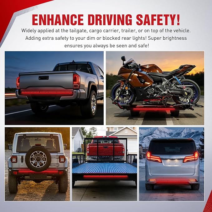 Nilight 60" Truck Tailgate Light Bar 108 LED Single Row Light Strip with Red Running Brake Lights Turn Signal White Reverse Light, 2 Years Warranty