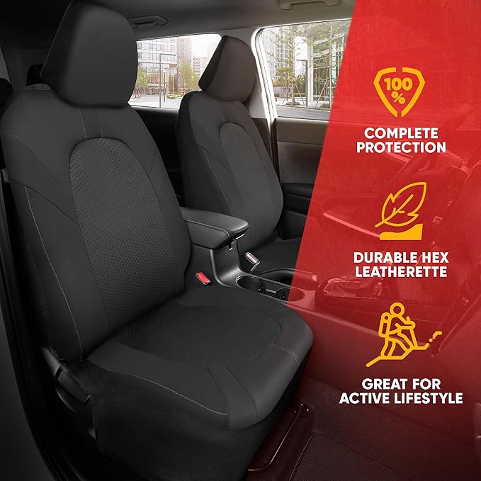 Motor Trend Honeycomb Polyester Seat Covers – Semi Universal Fit Front Seat Protector for Most Cars, Trucks, SUVs – Breathable Hex Design, Easy to Install, Black & Gray Car Seat Cover