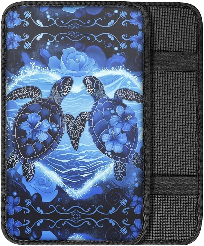 Flower Sea Turtle Car Armrest Pad Soft Automotive Center Console Arm Rest Protector Cover Universal Car Interior Accessories Decor
