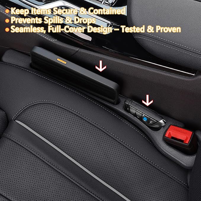 Car Seat Gap Filler Organizer of 2 - No Drop Seat Guard, Universal Car Seat Gap Filler, Durable Non-Slip Material, Easy 10-Second Install for Cars, Trucks & SUV (Black)