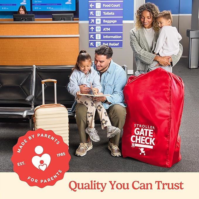 J.L. Childress Gate Check Bag for Single & Some Double Strollers - Travel Bag for Airplane, Fits Most Standard Baby Strollers, Airport Accessories for Gate Check, Flying Essentials - Red
