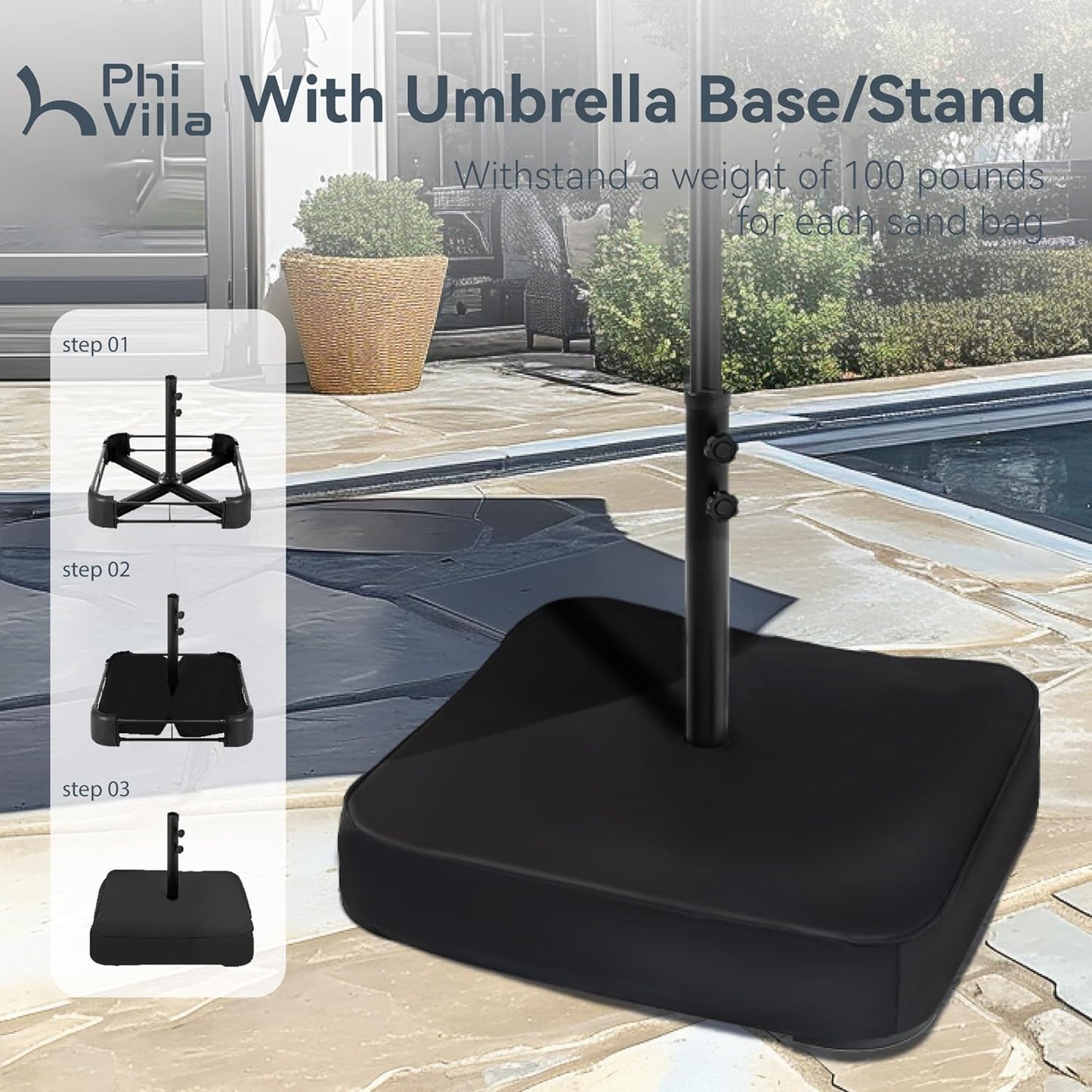 PHI VILLA 15ft Patio Umbrella Double-Sided Outdoor Market Extra Large Umbrella with Crank, Umbrella Base Included (Dark Red)
