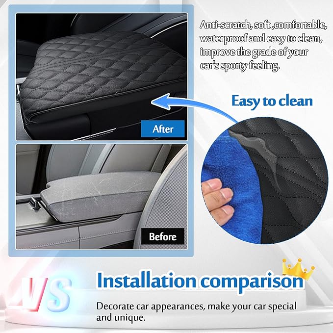 Autorder Center Console Cover for Hyundai Palisade 2020 2021 2022 2023 2024 2025 2026 Accessories Armrest Cover Anti-Scratch Middle Console Pad Leather Armrest Cushion Protector Black