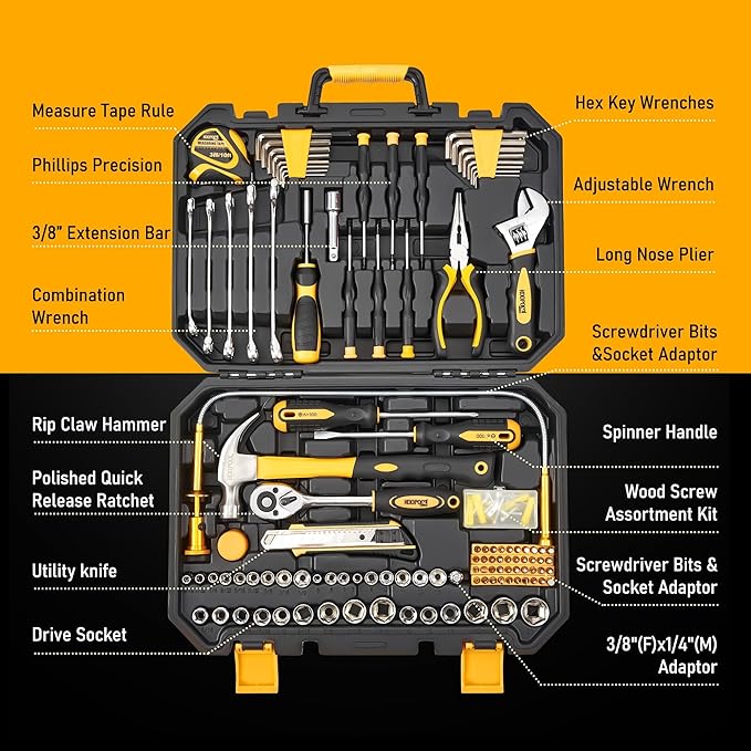 KOOPOOL 159 Piece Tool Set, Tool Box Kit for Mechanic and Car, General Household Home Tool Kit, Basic Tool Kit for Home Auto Repair, with Storage Case