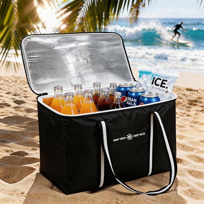modscape Large Heavy Duty Insulated Grocery Bags–Delivery Bags with Hard Bottom Food Transport,Thermal Bags for Cold and hot Food, Collapsible Cooler for Shopping & Travel, Camping & Beach
