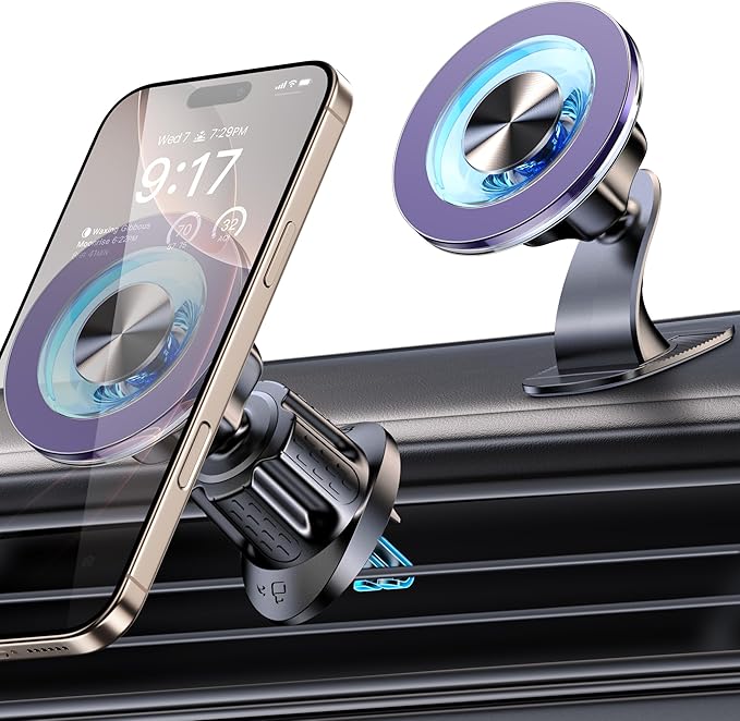 for MagSafe Car Mount Magnetic Phone Holder for Car [2026 Upgraded 22X Magnets & Double-Hooks] Phone Holders for Your Car Stand for Dashboard Vent GPS for iPhone 17/16/15/14/13 Android-Purple
