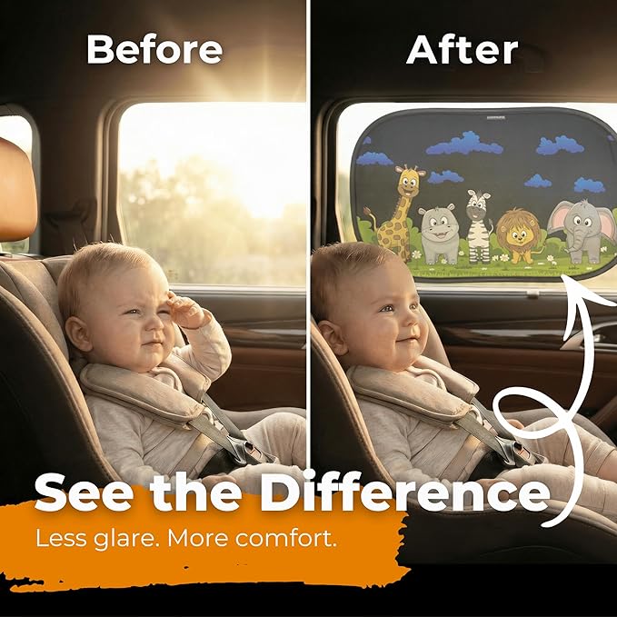 Car Window Shade for Baby with Certified UV-Protection 2 Pack - 20"x12"