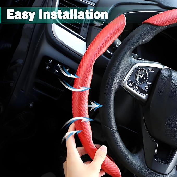 3 Pcs Carbon Fiber Car Steering Wheel Cover, Anti-Skid & Scratch-Proof,Segmented, Butterfly Thin Steering Wheel Cover Men/Women Universal Fit 14.5"-16" Wheel Covers for Cars/Truck/SUV