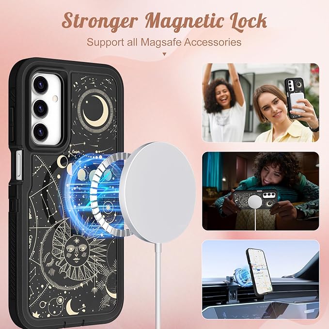 for Samsung Galaxy A15 5G Phone Case - Compatible with MagSafe Women Girls Cute Magnetic Protective Cover Girly Sun Moon Aesthetic Design Heavy Duty Shockproof for Samsung A15 5G Case 6.5"