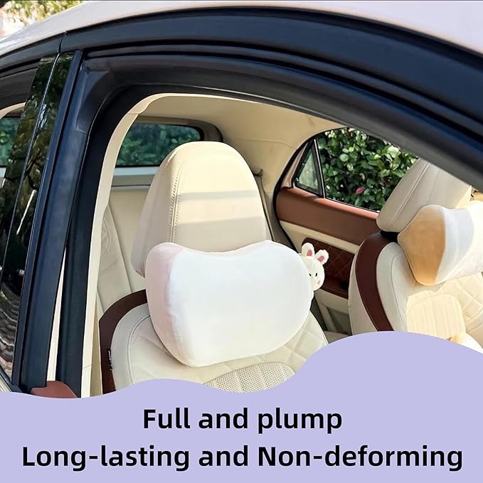 Car Headrest Pillow 2PCS Bear or Bunny Car Seat Neck Pillow Car Decor Memory Foam Neck Support Cushions for Comfortable Driving, Easy Install & Washable (Pink)