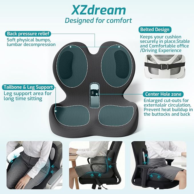 Ergonomic Seat Cushion,Office Chair Cushion with Lumbar Support Pillow,Car Orthopedic Seat Cushions,Designed for Sciatica,Tailbone,Back Pain Relief,for Office,Car,Truck,Home,Desk Chair