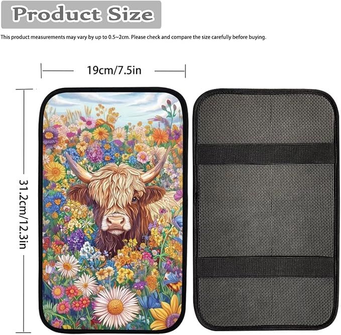Dreaweet Highland Cow Car Accessories Center Console Cover Soft Armrest Cover for Car Truck SUV Center Console Cushion Pad Car Armrest Seat Box Cover Protector