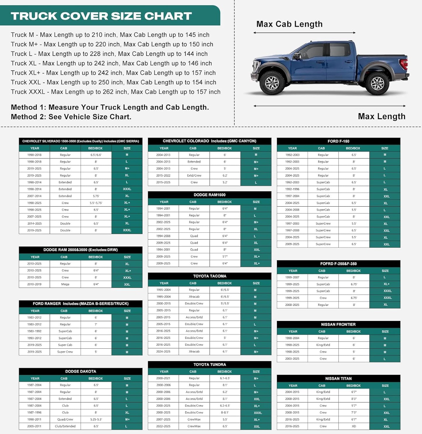 16 Layers Truck Cover Waterproof All Weater, Heavy Duty Outdoor Pickup Truck Cover for Nissan Frontier, Ford F100 Ranger, Chevy C10 S10 etc, Regular Cab Short Box. Length up to 210 inches.