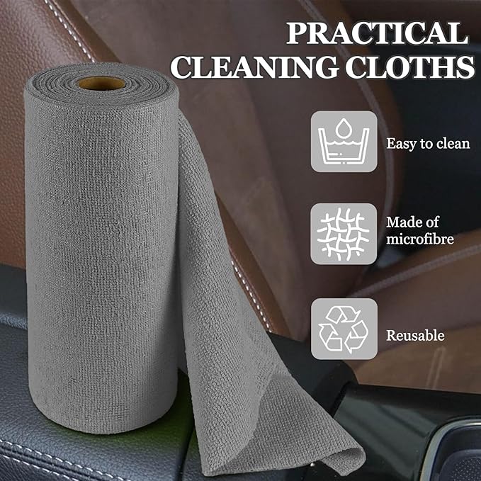wuyaoyao 50PCS Microfiber Cleaning Cloth Roll, 10"×10" Tear Away Microfiber Towels, Reusable Washable Cloth Paper Towels, Multi-Purpose Cleaning Rags for Car Home Kitchen Garage Shop (Gray)