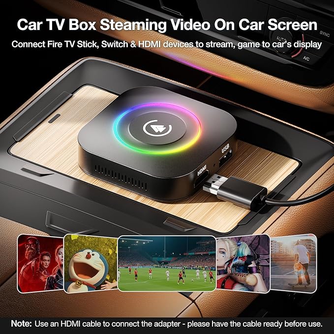Magic Box 2026 Wireless CarPlay Adapter, AI Box Android Auto Supports Strea-ming Video for TikTok/YouTube, USB for Offline Media, Screen Mirroring Car Adapter for Factory Wired Car Play