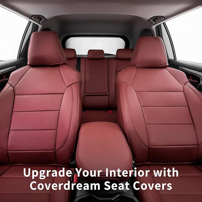 coverdream 2026 Rav4 Seat Covers Custom Fit for 2026 Toyota Rav4 Hybrid (Woodland/Limited) SUV,Full Set Luxury Waterproof Leather Car Seat Protector Wine Red
