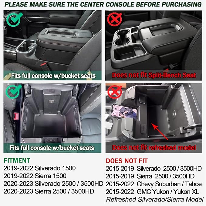TOPINSTALL Red Center Console Organizer Compatible with 2019-2022 Silverado/Sierra 1500 and 2020-2023 Silverado/Sierra 2500HD 3500HD, Armrest Full-Size Tray (Full Console w/Bucket Seats ONLY)