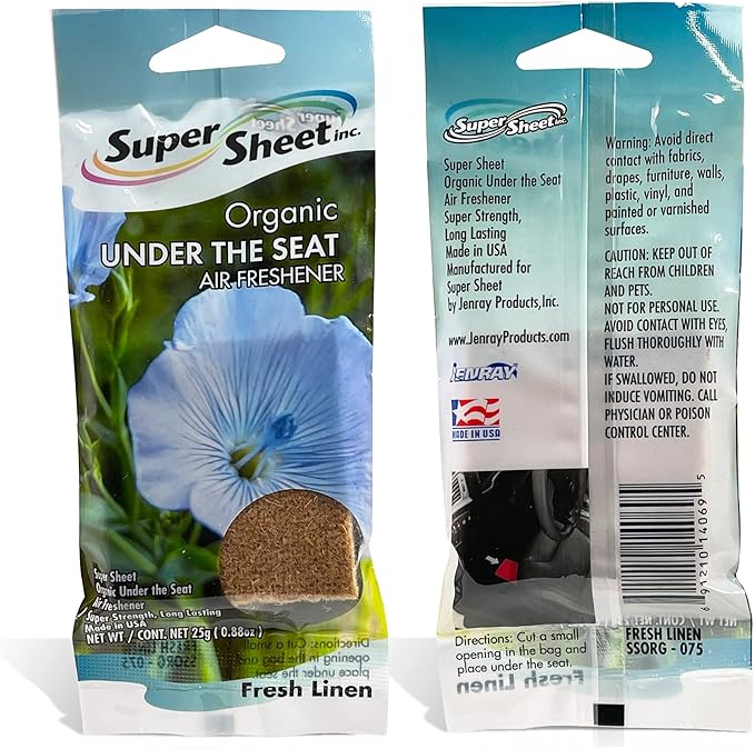Super Sheet, Organic Under the Seat Car Air Freshener, Long Lasting Fragrance, Fresh Linen Scent