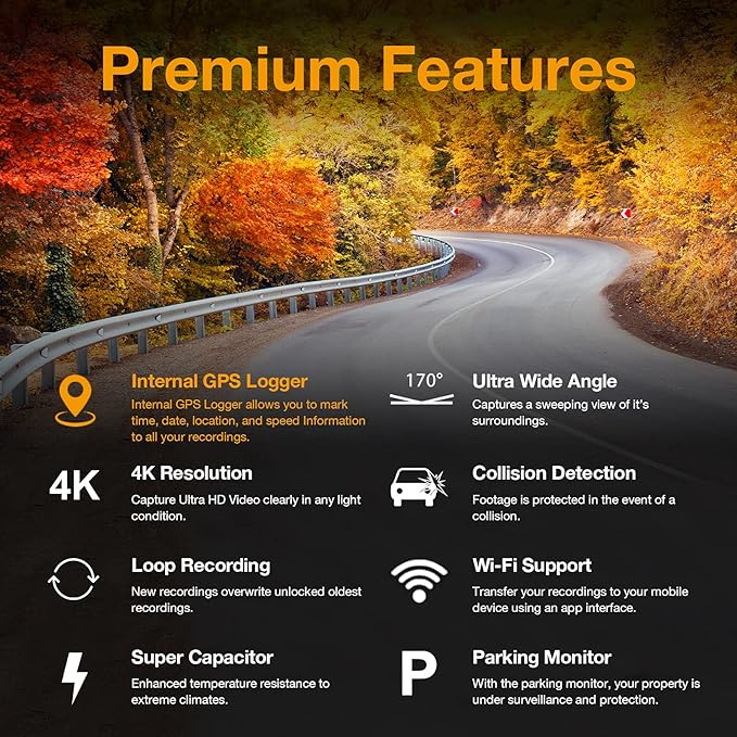 RexingUSA V1-4K Ultra HD GPS Dash Cam 2.4” LCD, Wi-Fi, 170° Wide Angle, G-Sensor, WDR, Loop Recording, Supercapacitor, Mobile App, CPL Filter, Supports 256GB