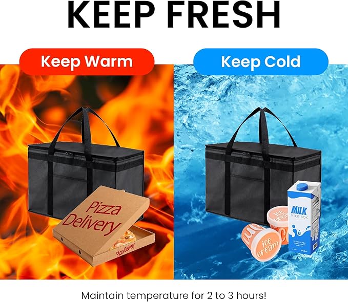 NZ home Insulated Bags for Food Delivery (2XL) Grocery Shopping Cooler Bag, Pizza Delivery, Hot & Cold Catering Tote, Reusable, Foldable & Heavy Duty (Blue)