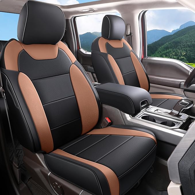 Red Rain Black and Brown Ford Leather Seat Covers Custom Fit for 2019-2020 F150 Raptor Car Seat Cushion Cover 13Pcs (Raptor-Black+Brown-2019/2020)