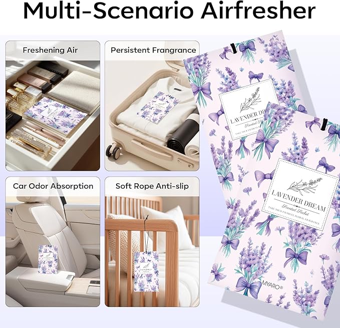 MYARO 20 Pack Lavender Scented Sachets - Drawer & Closet Air Freshener Bags, Natural Odor Eliminator for Car, Home, Bedroom, Office & Travel