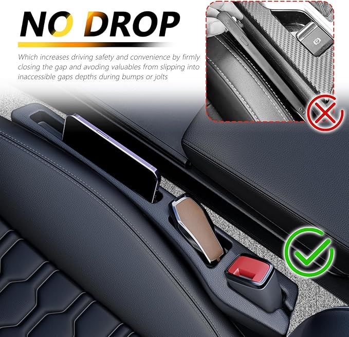 Junecarp 2PCS 2-in-1 Car Seat Gap Filler Organizer with Storage Slots,No Drop Car Gap Seat Filler for Storing Items,Universal in Between Cars Seats Catcher Cars Interior Accessories