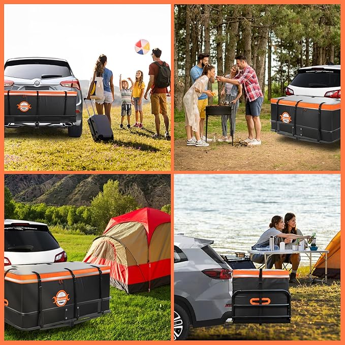 Sailnovo Hitch Cargo Carrier Soft Shell Bag Waterproof 20 Cubic Feet Cargo Bag for Hitch Carrier, PVC Trailer Hitch Storage Bag with 8 Reinforced Straps & Combination Lock & Storage Bag