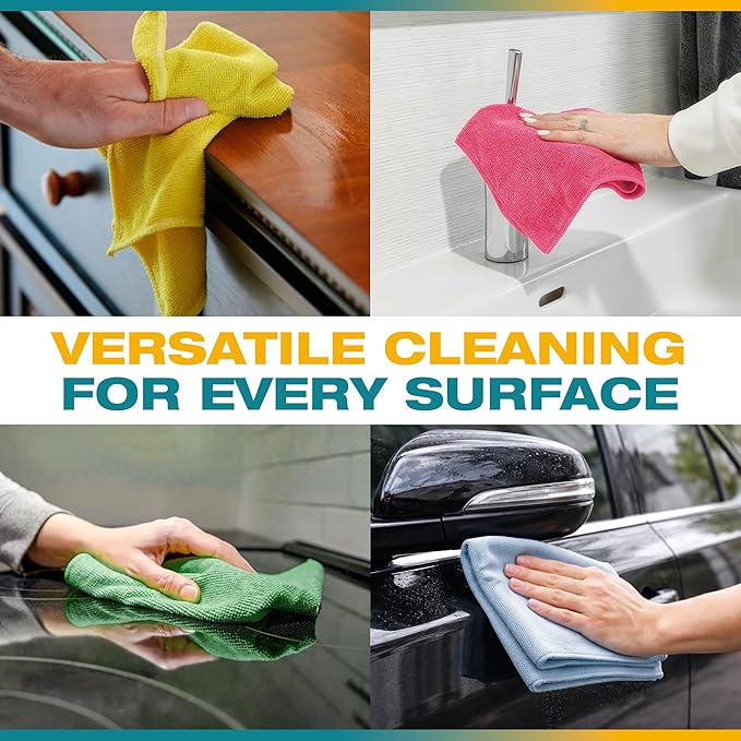 Gleamax™ Microfiber Cleaning Cloth 36 Pack (16x16 in Approx./40×40 cm) - 320 GSM Lint-Free, Streak-Free Multipurpose Towels for Kitchen, Glass, Dusting & Car Interior – Reusable, 4 Colors