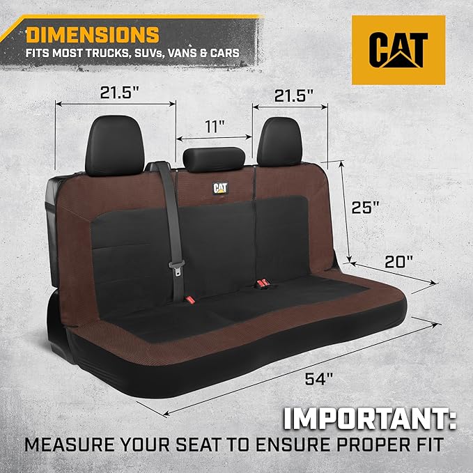 Cat MeshFlex Brown & Black Rear Seat Cover for Car – Durable Canvas & Mesh Design 60/40 Split Bench Protector for Cars, Trucks & SUVs – Back Seat Cover for Rear Bench – Interior Car Accessory