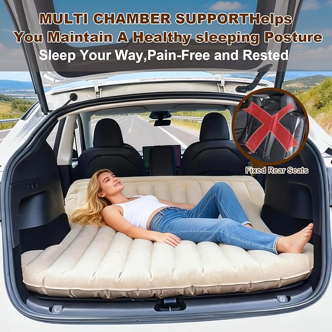ZKOO Car Air Mattress 4 Inch, SUV Truck Camping Air Mattresses, Quick Inflation Chamber Portable Driving Trip Air Bed Soft Flocked Top for Camping, Colchon Inflable, with Storage Bag (Khaki)