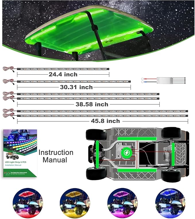 10L0L 6PCS Golf Cart Underbody Light Kit with Canopy Lights, Underglow LED Strip for Yamaha EZGO Club Car, 24 Modes Multicolor RGB Music Sync IP67 Waterproof