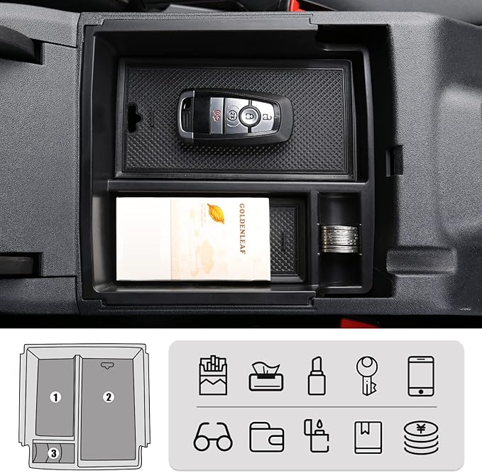 Mabett Center Console Organizer Tray for Ford Bronco Accessories 2024 2023 2022 2021, Armrest Storage Insert Box fit Bronco 2/4 Door with Non-Slip Mat（Not fits 2025 version）