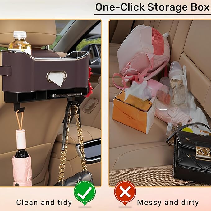 2025 New Back Seat Car Organizer, Multifunctional Seat Back Storage Box, Universal Car Tissue Holder, Five-in-one Multifunctional Storage Box (Brown)