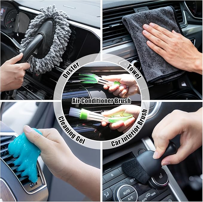 AUTODECO Car Cleaning Kit, Car Vacuum Interior Detailing Cleaner Kit with High Power Handheld Vacuum, Brush Set, Windshield Tool, Duster, Towels, Complete Car Care Tools for Women (Black)