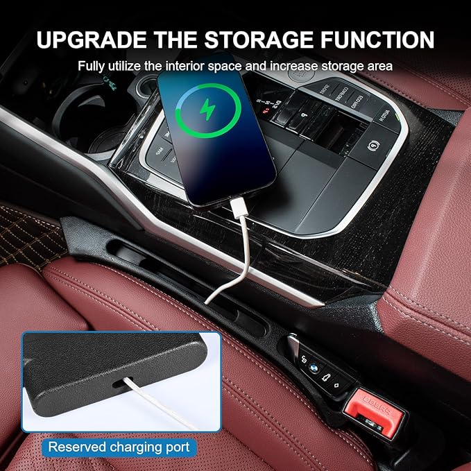2PCS Car Seat Gap Filler Organizer, Car Side Seat Gap Filler with Phone Holder, Gap Stopper Fill Gap Between Seat and Console to Stop Things from Dropping Fit Cars SUVs Trucks（Black）