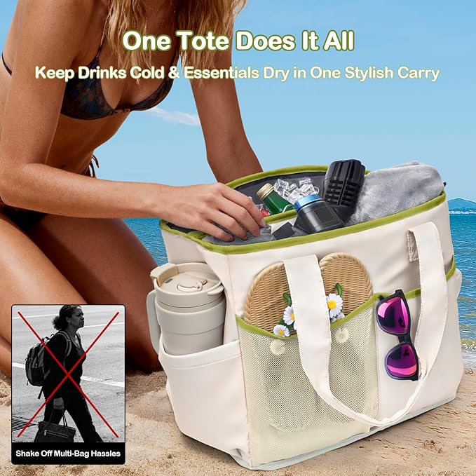 Odoland Soft Cooler Bag - Leakproof & Insulated, 2-in-1 Collapsible Design, Dry/Wet Separation, Large Soft Sided Cooler with Multi-Pocket Design for Beach, Picnic, Camping, Day Trip, Family Size