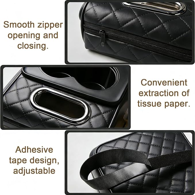 Car Armrest Cushion (Black) Multifunctional 5 in 1 Center Console Armrest Cushion with Storage Bag Cup/Phone Holder Tissue Box - Waterproof Car Interior Storage Device
