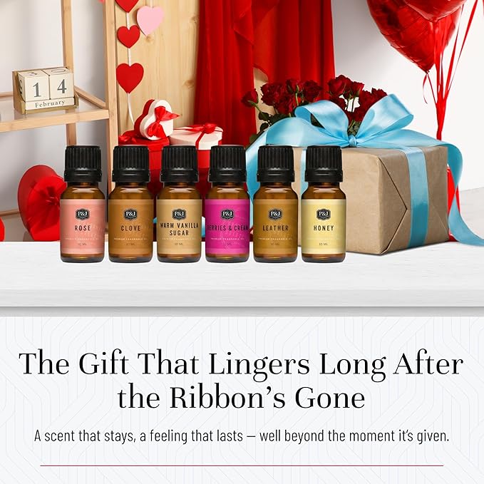 P&J Fragrance Oil Romance Set | Honey, Rose, Leather, Warm Vanilla Sugar, Berries & Cream, Clove Candle Scents for Candle Making, Freshie Scent, Soap Making Supplies, Diffuser Oil Scents