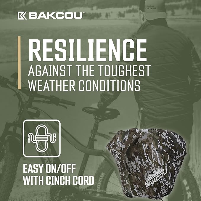 Bakcou - Heavy Duty Waterproof eBike Rain Cover - Protects Against Sun, Dust, Wind, Rain, and Snow - Nylon Cover with Cinch Cords for a Snug Fit