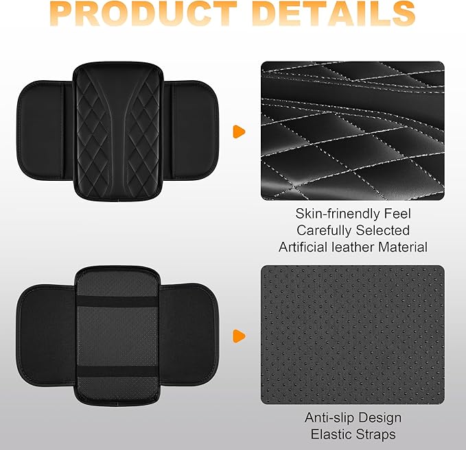 Car Center Console Cover Fit for Jeep Compass 2018-2025 - Leather Armrest Covers with 2 Storage Pockets(Black)