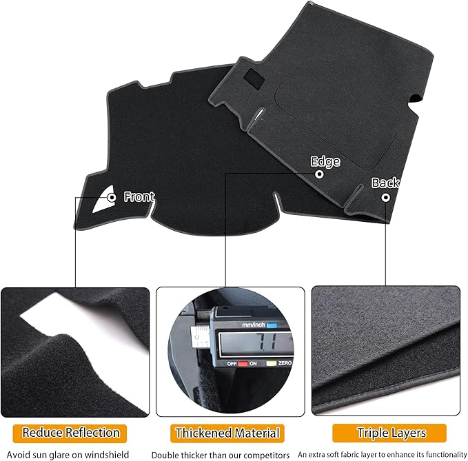 Dashboard Cover for GMC Sierra and Chevrolet Silverado- Fits 2007-2013 Models with Two Glove Boxes. Custom Fit Dash Mat, Won't Break Dash Sensors(Premium Carpet,Black)