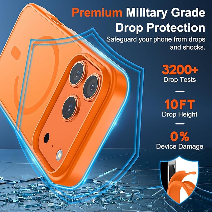 SUPFINE Magnetic for iPhone 17 Pro Max Case with Screen Protector (Compatible with MagSafe)(Military Grade Drop Protection) Translucent Matte Shockproof Phone Cover,Starry Orange