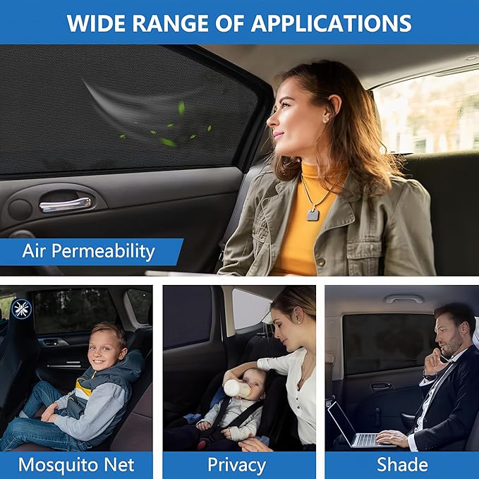 Car Window Shades for Baby - 2 Pack Sun Shade Blocker, Breathable Mesh Rear Side Window Shade Sunshade for SUV, UV Protection for Baby Family Pet, Mosquito Bug Net Window Screens for Camping