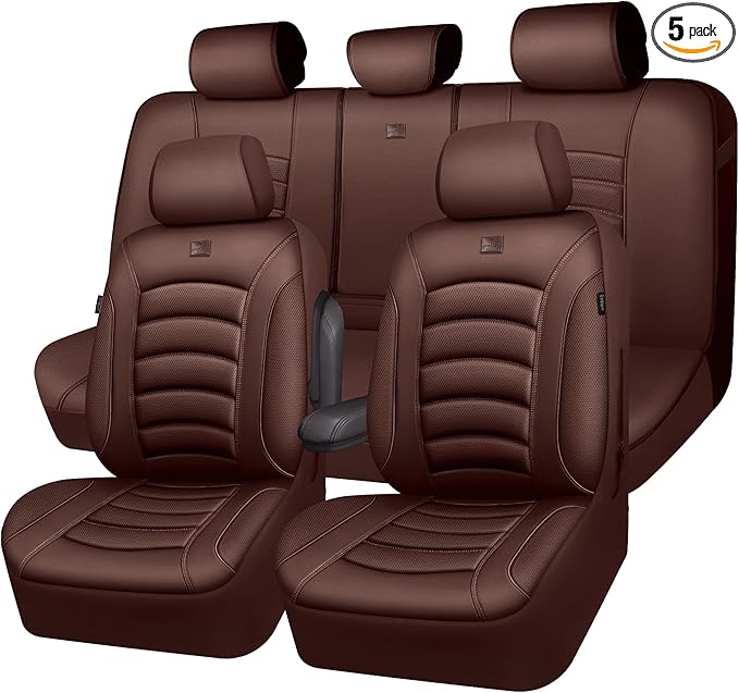 CAR PASS 3D Foam PU Leather Car Seat Covers, Universal Seat Covers Full Sets for Trucks SUV Sedan Automotive Seat Covers Armrest Airbag Compatible Waterproof Comfortable Faux Nappa Leather All Brown