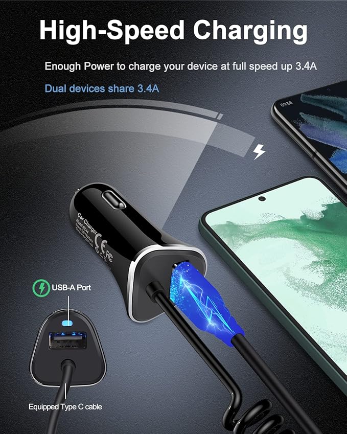 Car Charger USB C for Samsung Galaxy, USB Cigarette Lighter Adapter for iPhone 17e 17 16e 16 Pro Max 15 Plus, Vehicle Auto Cargador Type C Car Charger USBC Galaxy S26 S25 S24 Ultra A17 A16 A15 Z Fold7