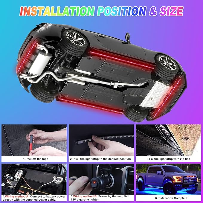 YUGUANG 4Pcs Underglow LED Lights for Cars, 16 Million Colors APP Control Car Underglow Kit Music Sync RGB Under Glow LED Car Strips Light Kit for Cars Trucks SUVs